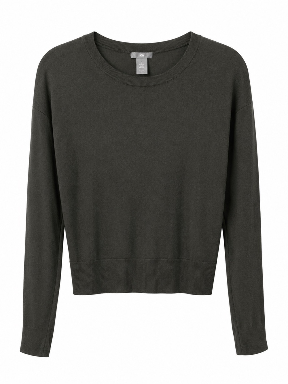 H&M Women’s Olive Green Slim-Fit Long-Sleeve Crewneck Top. Size-Medium